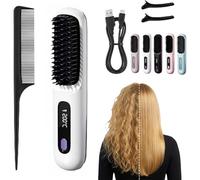 Numoya Portable Straightener Brush-GoBrush PRO-Rechargeable Cordless Smoothing Comb with 2000 mAh Capacity Achieve flawlessly Smooth, Wavy or Curly Hairstyles Anytime, Anywhere. (White)