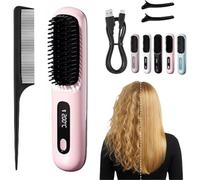 Numoya Portable Straightener Brush-GoBrush PRO-Rechargeable Cordless Smoothing Comb with 2000 mAh Capacity Achieve flawlessly Smooth, Wavy or Curly Hairstyles Anytime, Anywhere. (Pink)
