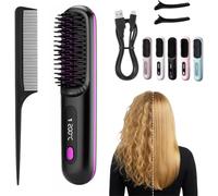 Numoya Portable Straightener Brush-GoBrush PRO-Rechargeable Cordless Smoothing Comb with 2000 mAh Capacity Achieve flawlessly Smooth, Wavy or Curly Hairstyles Anytime, Anywhere. (Black)