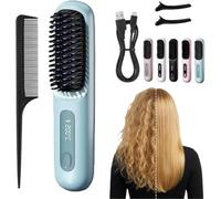 Numoya Portable Straightener Brush-GoBrush PRO-Rechargeable Cordless Smoothing Comb with 4000 mAh Capacity Achieve flawlessly Smooth, Wavy or Curly Hairstyles Anytime, Anywhere. (Blue)