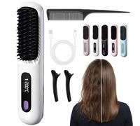Numoya Portable Straightener Brush - GoBrush PRO Wireless Hair Straightening Brush Rechargeable Ceramic Heating Negative Ion Smooth Finish Anti Frizz Portable Home Travel Use Tool (White)