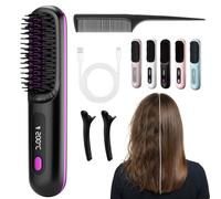 Numoya Portable Straightener Brush - GoBrush PRO Wireless Hair Straightening Brush Rechargeable Ceramic Heating Negative Ion Smooth Finish Anti Frizz Portable Home Travel Use Tool (Black)