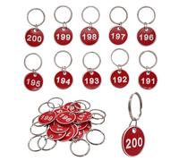 NumRealm Aluminum Alloy Metal Number Key Tag Set - Numbered ID Tags Key Chain with Rings - Red 1 to 200