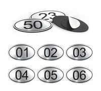 NumRealm Table Numbers Locker Cabinet Number, Oval ABS Engraved Numbers Signage Tags Labels - Silver 1 to 50