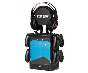 Numskull Official Blue Star Trek Gaming Accessory Locker & Storage Stand - Holds 10 Games/DVDs, 4 Controllers, Headset, and Accessories - Durable & Compact Organizer - Official Star Trek Merchandise