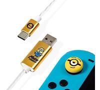 Numskull Official Despicable Me 4 Minions LED USB Type-C Cable and Thumb Stick Grips - 1.5m Fast Charging Lead - Compatible with Xbox Series X|S, PlayStation 5, Nintendo Switch