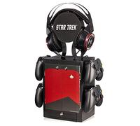 Numskull Official Red Star Trek Gaming Accessory Locker & Storage Stand - Holds 10 Games/DVDs, 4 Controllers, Headset, and Accessories - Durable & Compact Organizer - Official Star Trek Merchandise