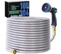 Numwot 100FT 5/8'' Garden Hose, 304 Stainless Steel Water Hose, Flexible with a 10-Mode Nozzle Sprayer, No Kink, Lightweight, Puncture Proof Metal Hose, Ideal for Yard, Lawn, Outdoor