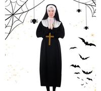 Nun Costume | Cross Pendant Necklace Headpiece Dress | Nun Headpiece Set | for Women Adults Halloween Party Church Event Christmas Religious Festival Themed Event Photo Prop Cosplay