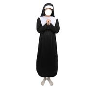 Nun Costume Nun Monastery Sister Medieval Costume Women's Religious Vicare Black Costume Outfit with Nun Hood Necklace Nun Dress Suitable for Halloween Carnival Theme Party Cosplay