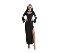 Nun Costume Nun Monastery Sister Medieval Costume Women's Religious Vicare Black Costume Outfit with Nun Hood Necklace Nun Dress Suitable for Halloween Carnival Theme Party Cosplay