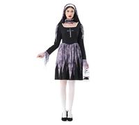 Nun Costume Nun Monastery Sister Medieval Costume Women's Religious Vicare Black Costume Outfit with Nun Hood Necklace Nun Dress Suitable for Halloween Carnival Theme Party Cosplay