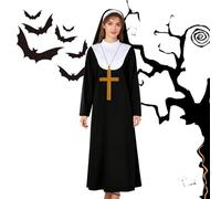 Nun Costume - Synthetic Fiber | Halloween Ńun Cosplay Costume | Nun Outfit Priest Cosťume for Adult | The Nún Religious Outfit Movie Classic Halloween Gown Fancy Dress Cõstume for Adults
