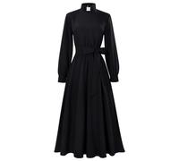 Nun Costume Women's Halloween Costumes Long Church Dresses Medieval Cosplay Priest Robe Black White Plain Stand-Up Collar Dress with Belt Wedding Carnival Party Stage Costumes
