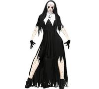 Nun Costumes for Women Halloween Zombie Nuns Dress with Hat & Gloves Horror Vampire Zombie Costume Set Scary Chucky Adult Bride of Chucky Costume Sexy Cosplay Dress Halloween Dresses Set Black