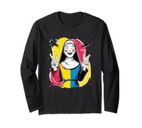 Nun Double Peace Retro Pop Character Graphic Sign Gesture Long Sleeve T-Shirt