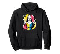 Nun Double Peace Retro Pop Character Graphic Sign Gesture Pullover Hoodie