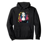 Nun Double Peace Retro Pop Character Graphic Sign Gesture Pullover Hoodie