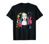 Nun Double Peace Retro Pop Character Graphic Sign Gesture T-Shirt