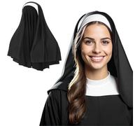 Nun Headpiece Costume, Elegant Nun Habit Cap Costume Accessory for Women, Nuns Veil Costumes for Halloween Cosplay Party, Nuns Headpiece Accessories (Black and White)