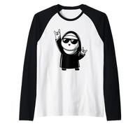 Nun Sunglasses Rock Hand Signs Funny Religious Humor Playful Raglan Baseball Tee