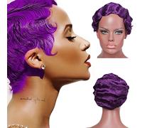 Nuna Wigs Janet Collection Short Curly Wavy Wigs for Women 7 Colors Black Blonde Golden Brown Pink Blue Red Wine Collection Nuna Wigs Janet (Purple)