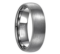 NUNCAD 7mm Men's Tungsten Rings Dome Wedding Rings for Men with Silver Brushed Finish Size O1/2