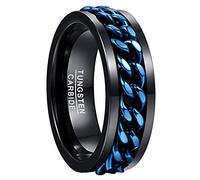 NUNCAD 8mm Black Tungsten Carbon Chain Spinner Ring Rotatable Link for Men Relieve Anxiety Fidget Band Ring Comfort Fit Size P