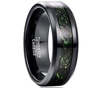NUNCAD Mens and Womens Black Blue Wedding Bands for Engagement Promise Tungsten Carbide Ring with Celtic Dragon and Green Carbon Fiber Inlay Size K1/2