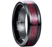 NUNCAD Mens and Womens Black Celtic Dragon Ring for Promise Engagement Wedding 8mm Tungsten Carbide Ring with Red Carbon Fiber Size R1/2
