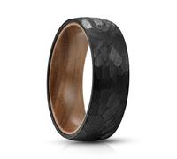 NUNCAD Men's Rings 8mm Black Hammered Damascus Steel Ring Wood Inner Wedding Band Dome Style Size W