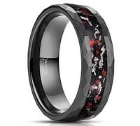 NUNCAD Men's Rings 8mm Black Hammered Tungsten Carbide Ring Wedding Band with Dinosaur Bone Meteorite Inlay Size X1/2