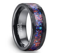 NUNCAD Men's Rings 8mm Black Hammered Tungsten Wedding Ring Band with Galaxy Created Opal Inlay for Men Size S