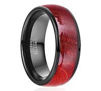 NUNCAD Men's Rings 8mm Black Mens Wedding Bands with Red Mape Wood Inlay Domed Tungsten Carbide Ring for Men Size P1/2