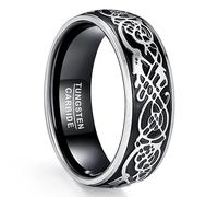 NUNCAD Men's Rings 8mm Black Tungsten Carbide Wedding Band Silver Celtic Dragon Ring Dome Style Size T1/2