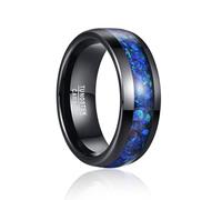 NUNCAD Men's Rings 8mm Black Tungsten Wedding Ring Band with Blue Created Opal Inlay for Men Dome Style Size X1/2