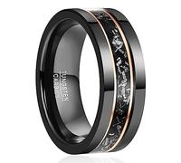 NUNCAD Men's Rings 8mm Tungsten Carbide Wedding Ring Black Band with Rose Gold Stripes and Imitated Meteorite Inlay Size T1/2