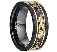 NUNCAD Men's Rings 8mm Tungsten Carbide Wedding Ring Black Hammered Band with Imitated Meteorite and Gold Foils Inlay Size T1/2