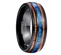 NUNCAD Men's Rings 8mm Tungsten Ring with Hawaiian Koa Wood and Blue Created Opal Inlay Black Mens Wedding Bands Dome Style Size Z+1.5