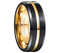 NUNCAD Men's Rings Black 8mm Tungsten Wedding Ring for Men Gold Simple Band Two-Tone Ring with Groove Beveled Edges Size Z+2.5