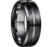 NUNCAD Men's Rings Black 8mm Tungsten Wedding Ring for Men Simple Band Ring with Groove Beveled Edges Size P1/2