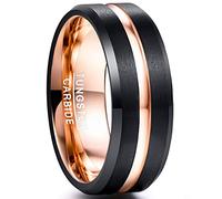 NUNCAD Men's Rings Black 8mm Tungsten Wedding Ring for Men Two-Tone Simple Band Ring with Rose Gold Groove Beveled Edges Size Z+2.5