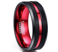 NUNCAD Men's Rings Black Red Mens Wedding Bands 8mm Tungsten Ring with Groove for Men Two-Tone Simple Ring Beveled Edges Size T1/2