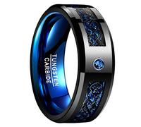 NUNCAD Men's Rings for Wedding Engagement Promise Black Celtic Dragon Inlay Blue Unisex Tungsten Carbide Rings Size S½