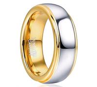 NUNCAD Men's Rings Gold Silver 8mm Mens Wedding Bands Simple Tungsten Carbide Couple Ring Two-Tone Dome Ring with Stepped Edges Size Z+1(70mm)