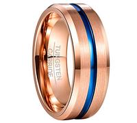 NUNCAD Men's Rings Rose Gold 8mm Tungsten Wedding Ring for Men Two-Tone Simple Band Ring with Blue Groove Beveled Edges Size Z