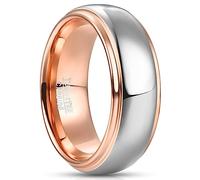 NUNCAD Men's Rings Rose Gold Silver 8mm Mens Wedding Bands Simple Tungsten Carbide Couple Ring Two-Tone Dome Ring with Stepped Edges Size X1/2(67.2mm)