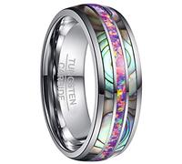 NUNCAD Men's Rings Silver 8mm Tungsten Ring Purple Created Opal and Abalone Shell Inlay Mens Wedding Bands Dome Style Size P