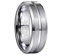 NUNCAD Men's Rings Silver 8mm Tungsten Wedding Ring for Men Simple Band Ring with Center Groove Beveled Edges Size Z