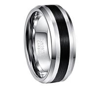 NUNCAD Men's Rings Tungsten Mens Wedding Bands 8mm Silver Black Two-Tone Ring for Men Brushed Simple Band with Beveled Edges Size U1/2